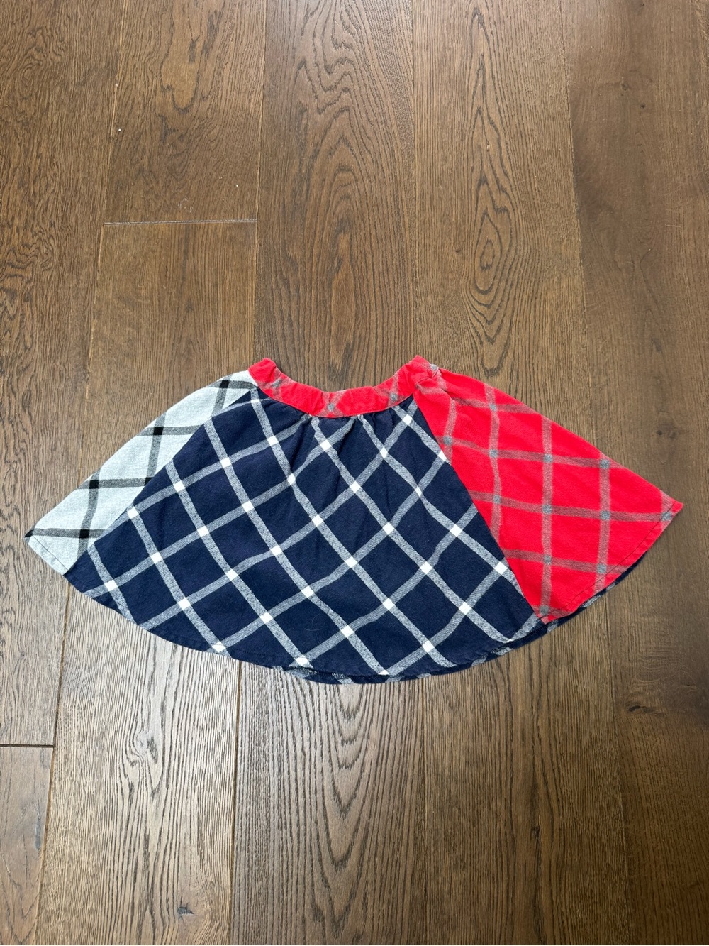 deux par deux Girls Plaid Patchwork Skirt in Navy, Red, Gray